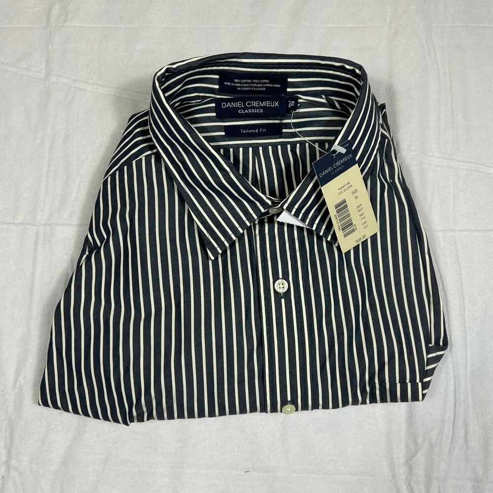 NWT Daniel Cremieux Classics Tailored Fit XL Dress Shirt Eclipse Navy Stripe